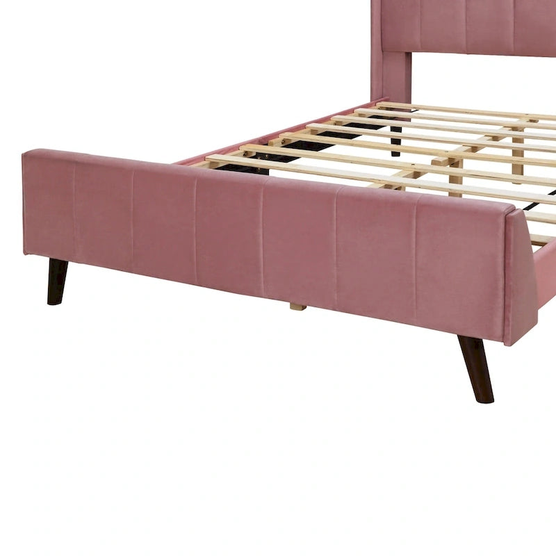 Full Size Pink Velvet Upholstered Wingback Bed