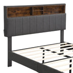 Full size Upholstered Platform Bed with Storage Headboard and USB Port