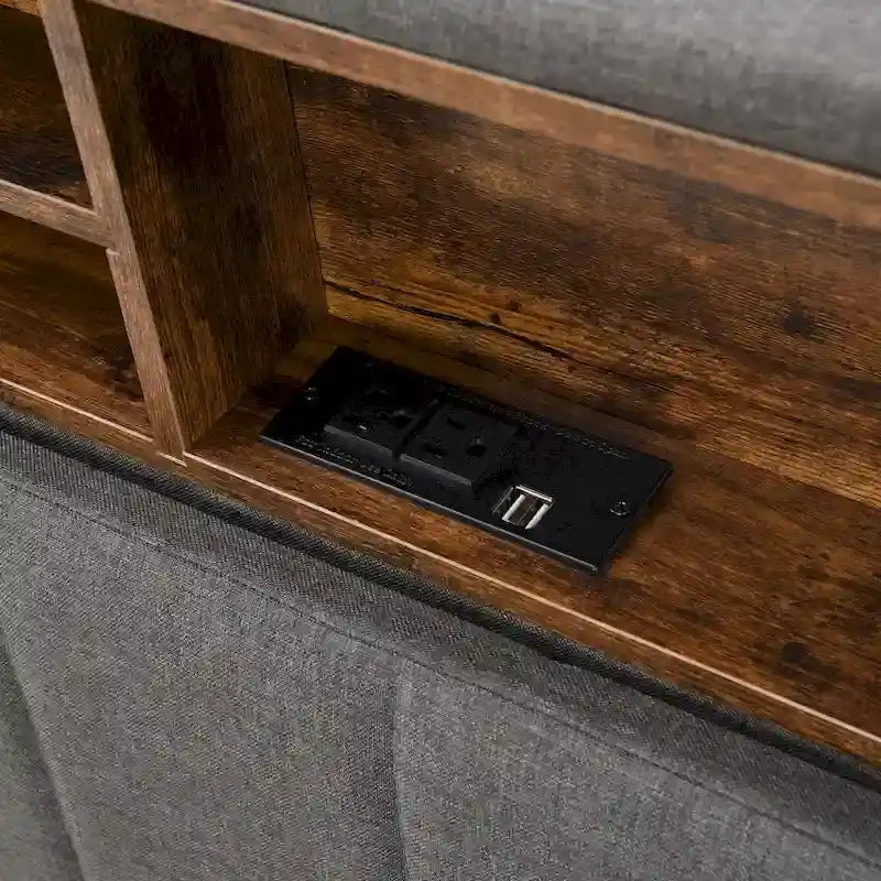 Full size Upholstered Platform Bed with Storage Headboard and USB Port