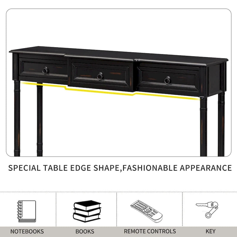 3-drawer Console Sofa Table for Entryway - 13.00 x 52.00 x 34.30