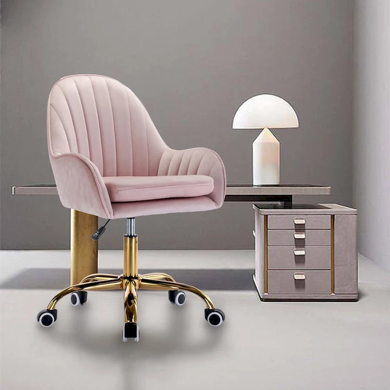 Cute Chair Office Chair with Side Arms and Gold Metal Base Adjustable Height
