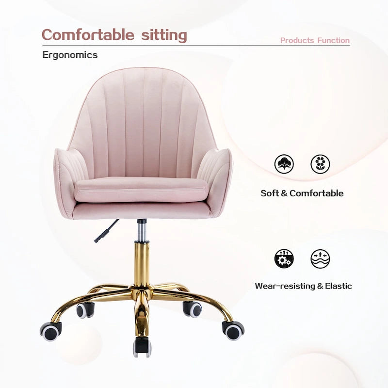 Cute Chair Office Chair with Side Arms and Gold Metal Base Adjustable Height