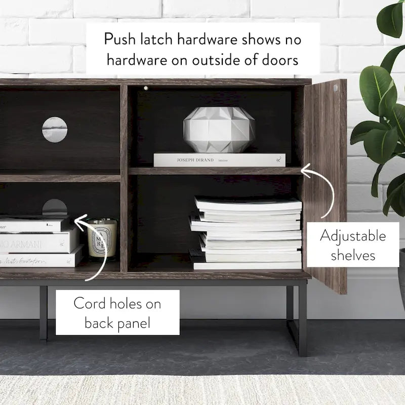 Nathan James Dylan Media Console Cabinet TV Stand with Hidden Storage Herringbone Pattern Wood Metal - 47 inches in width