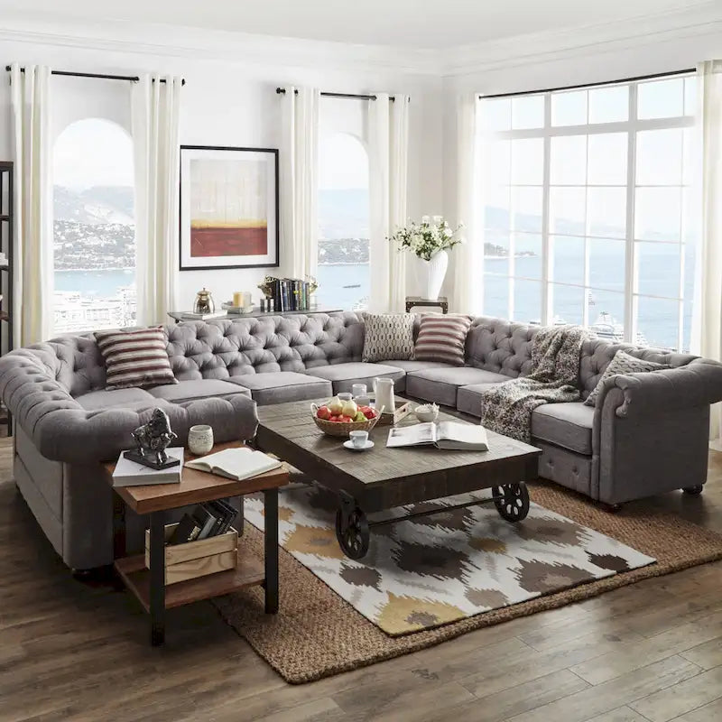 Knightsbridge Tufted Scroll Arm Chesterfield U-shaped Sectional by  Artisan