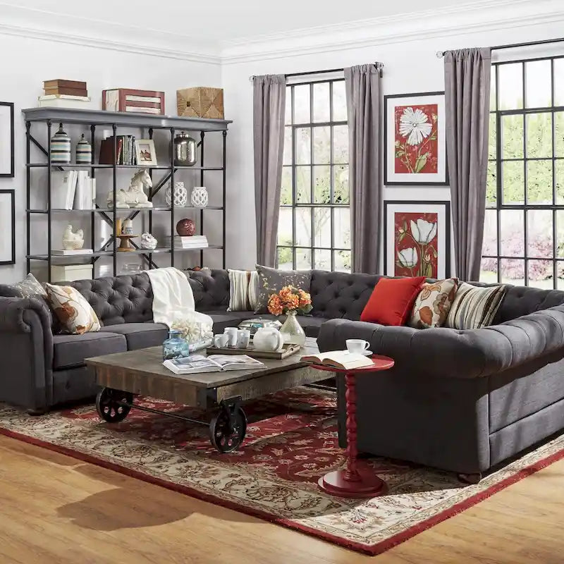 Knightsbridge Tufted Scroll Arm Chesterfield U-shaped Sectional by  Artisan