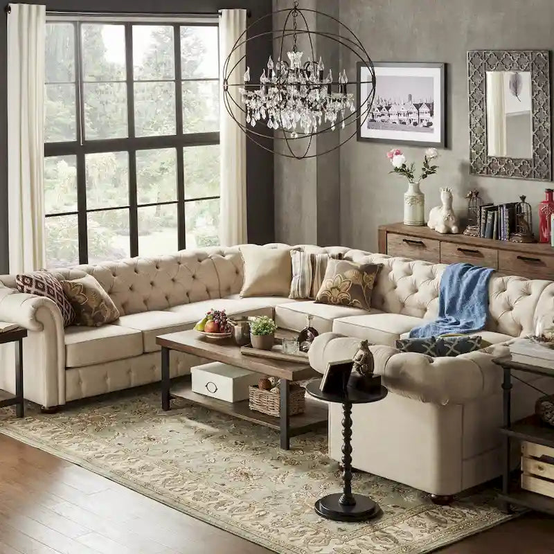Knightsbridge Tufted Scroll Arm Chesterfield U-shaped Sectional by  Artisan