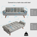 75.39 IN. Futon Sofa Bed, Convertible Upholstered Couch Sleeper with Reclining Sleeper Split Tufted Back