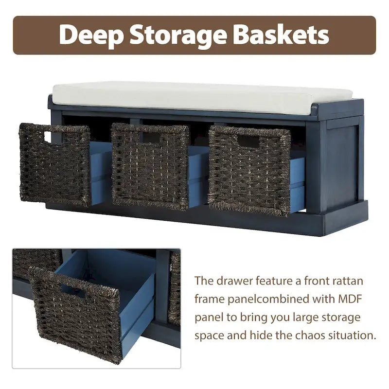 Nestfair Entryway Storage Bench with Cushion and Basket