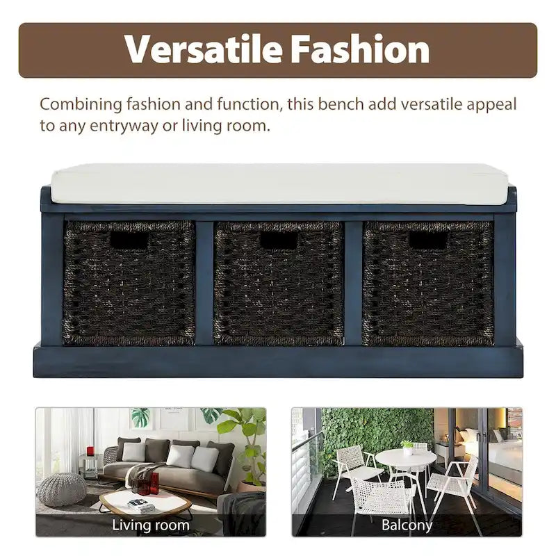Nestfair Entryway Storage Bench with Cushion and Basket