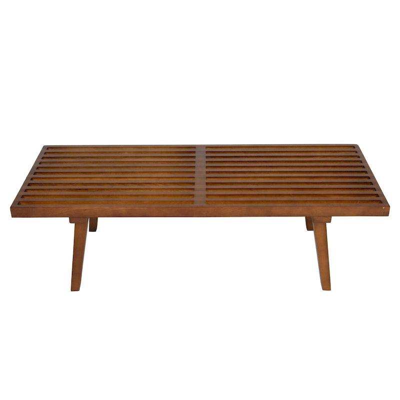 48 Rectangular Platform Entryway Bench in Natural Wood Modern Slatted Design for Living Room Home & Office