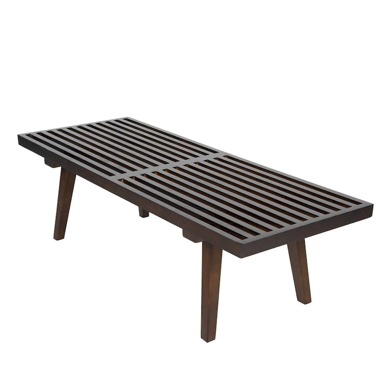 48 Rectangular Platform Entryway Bench in Natural Wood Modern Slatted Design for Living Room Home & Office
