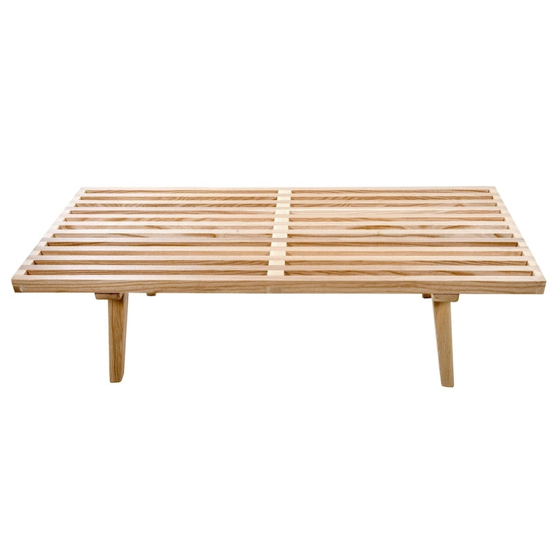 48 Rectangular Platform Entryway Bench in Natural Wood Modern Slatted Design for Living Room Home & Office