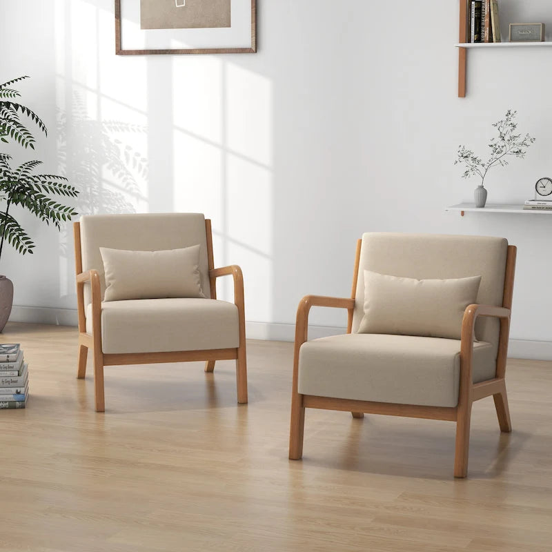 Leon Mid Century Modern Upholstered Accent Chairs Armchair Set of 2
