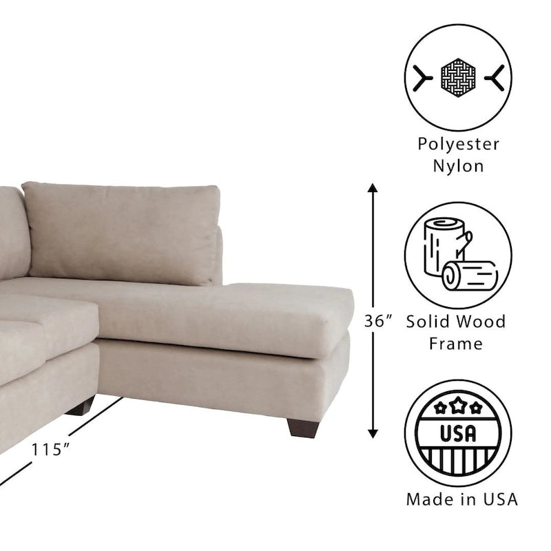 Coast to Coast Sofas Contemporary L Shaped Sectional Sofa Polyester Nylon Solid Wood Frame Upholstered