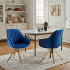 Art Leon Set of 2 Velvet Swivel Dining Chair with Golden Legs