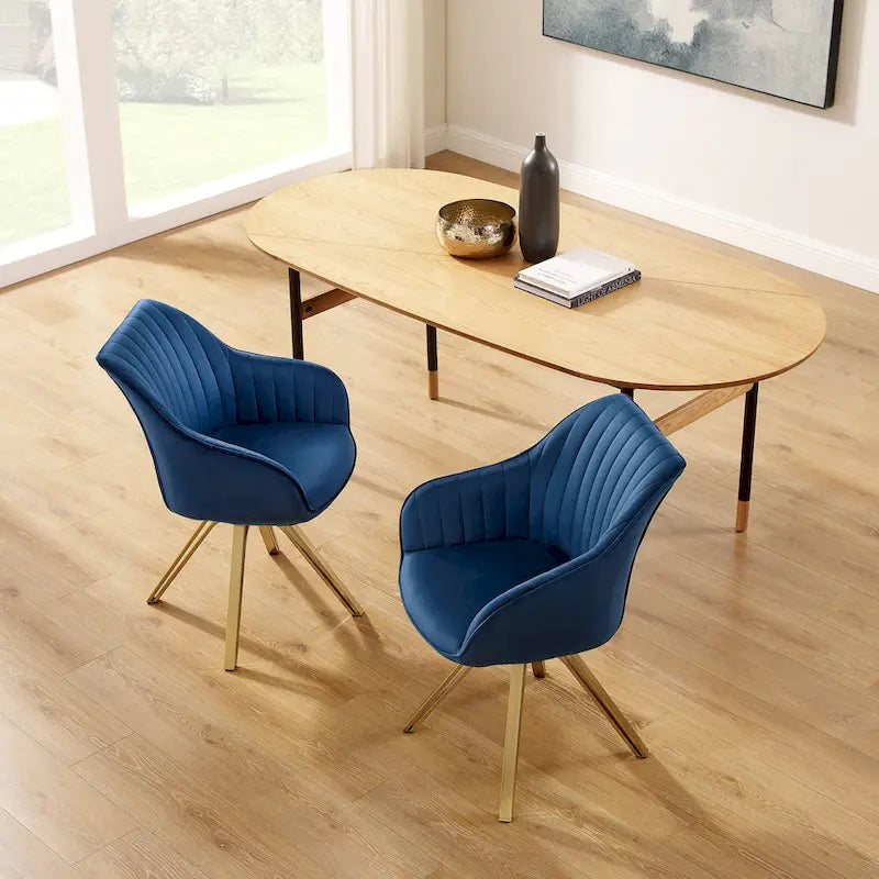 Art Leon Set of 2 Velvet Swivel Dining Chair with Golden Legs