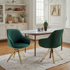 Art Leon Set of 2 Velvet Swivel Dining Chair with Golden Legs