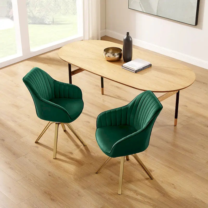 Art Leon Set of 2 Velvet Swivel Dining Chair with Golden Legs