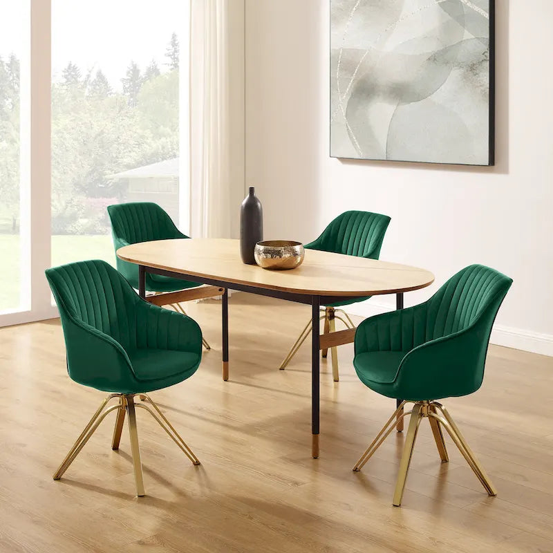 Art Leon Set of 2 Velvet Swivel Dining Chair with Golden Legs