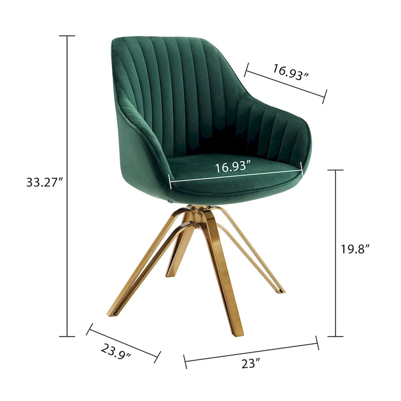 Art Leon Set of 2 Velvet Swivel Dining Chair with Golden Legs