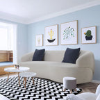 Minimalist Curved Sofa with Pillows - Soft Corduroy or Cozy Polar Fleece Upholstery