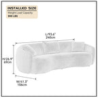 Minimalist Curved Sofa with Pillows - Soft Corduroy or Cozy Polar Fleece Upholstery