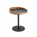  22 Black And Natural Wood And Metal Round Pedestal End Table - 18