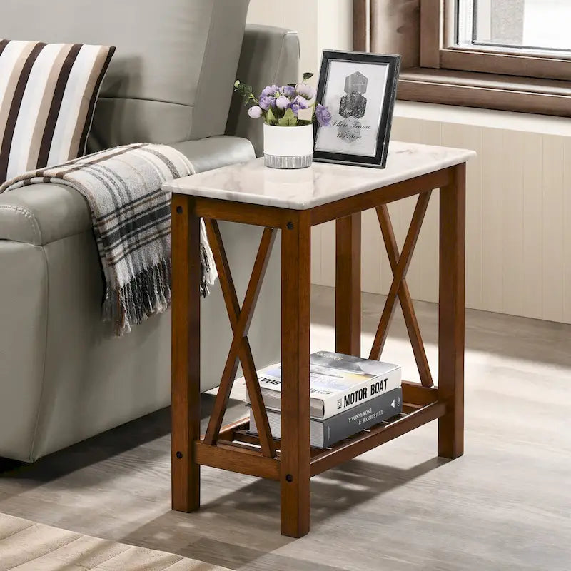 Joya Farmhouse 12-inch Faux Marble 1-Shelf Side Table by 