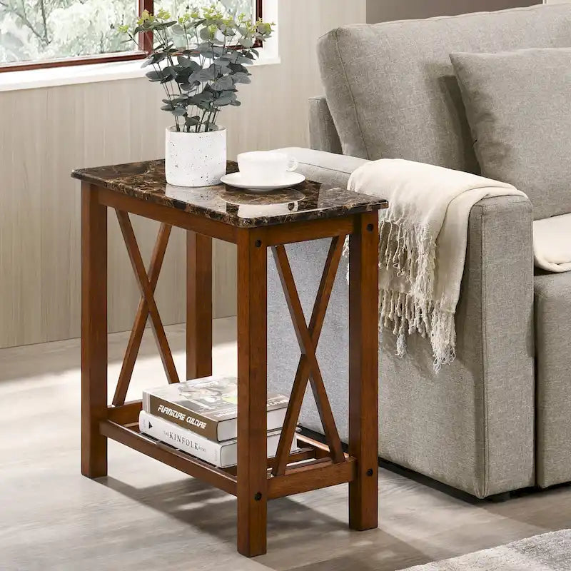 Joya Farmhouse 12-inch Faux Marble 1-Shelf Side Table by