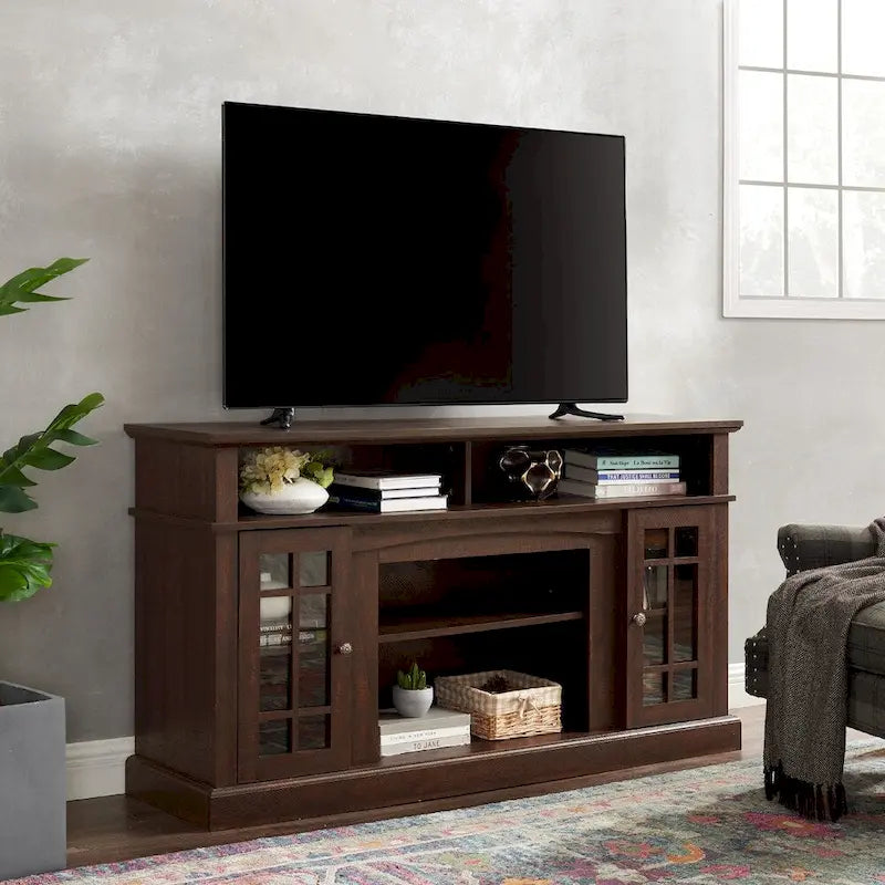Entertainment Console with Open and Closed Storage Space