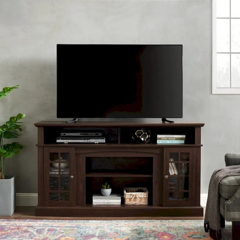 Entertainment Console with Open and Closed Storage Space