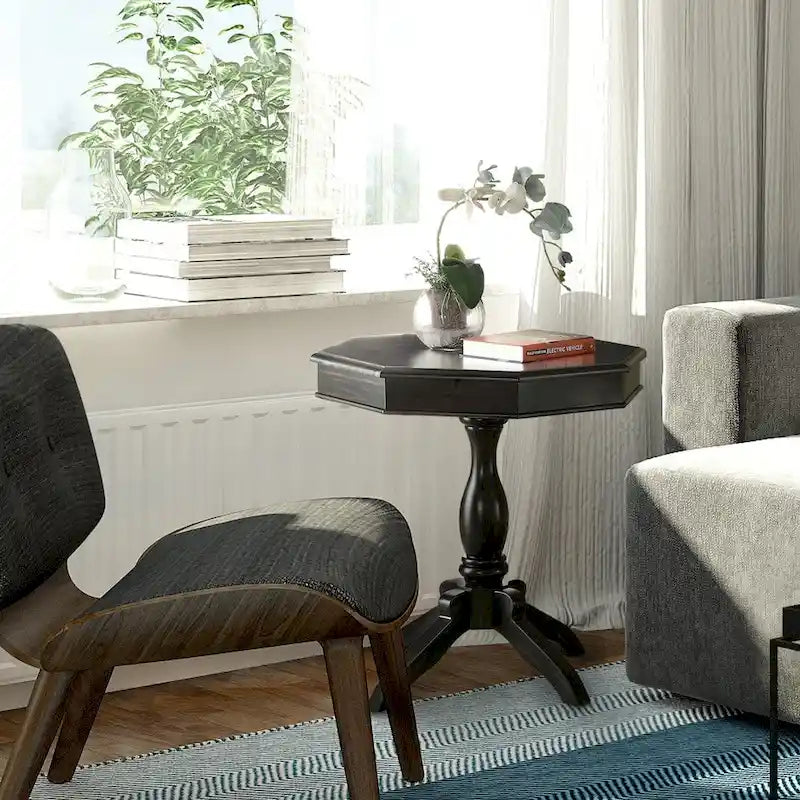 Solid Wood Octagon Side Table - Pedestal Base - 24 - 3 Finish Options
