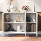 Vertical Grain Storage Cabinet - 3 Doors - Pine Legs - Metal Handles - 48W