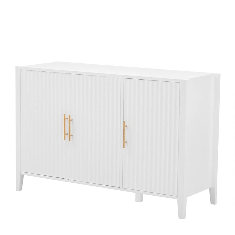 Vertical Grain Storage Cabinet - 3 Doors - Pine Legs - Metal Handles - 48W