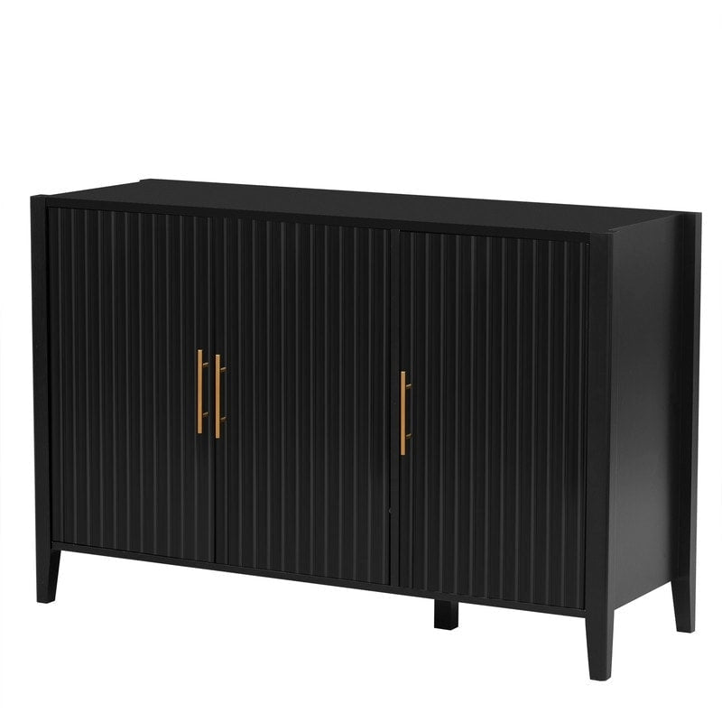 Vertical Grain Storage Cabinet - 3 Doors - Pine Legs - Metal Handles - 48W