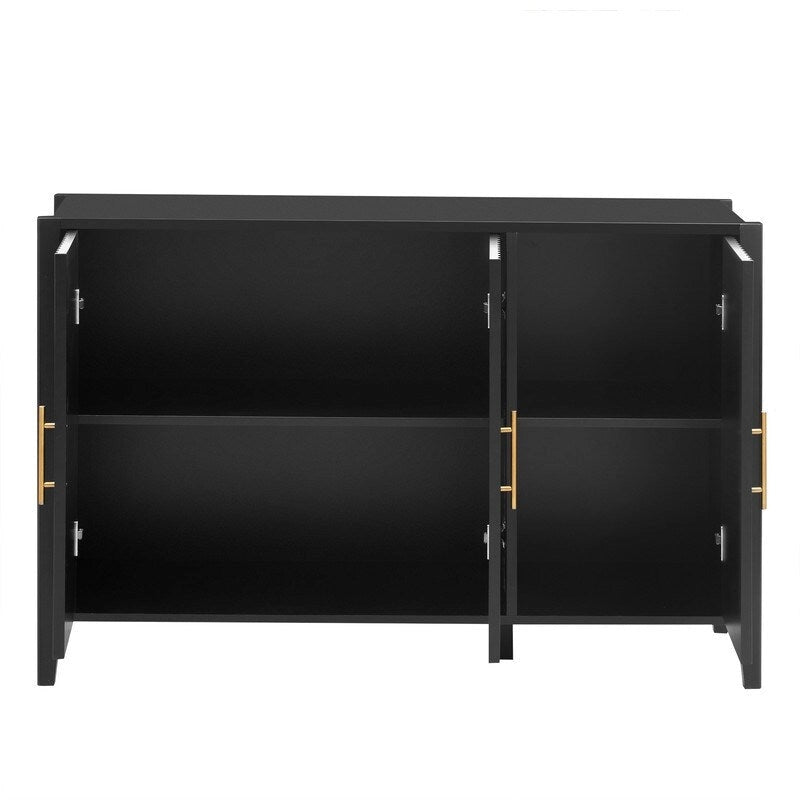 Vertical Grain Storage Cabinet - 3 Doors - Pine Legs - Metal Handles - 48W