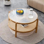 Modern Minimalist Glass Circular Double-layer Solid Wood Coffee Table