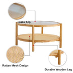 Modern Minimalist Glass Circular Double-layer Solid Wood Coffee Table
