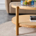 Modern Minimalist Glass Circular Double-layer Solid Wood Coffee Table
