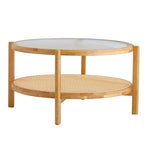 Modern Minimalist Glass Circular Double-layer Solid Wood Coffee Table