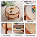 Modern Minimalist Glass Circular Double-layer Solid Wood Coffee Table