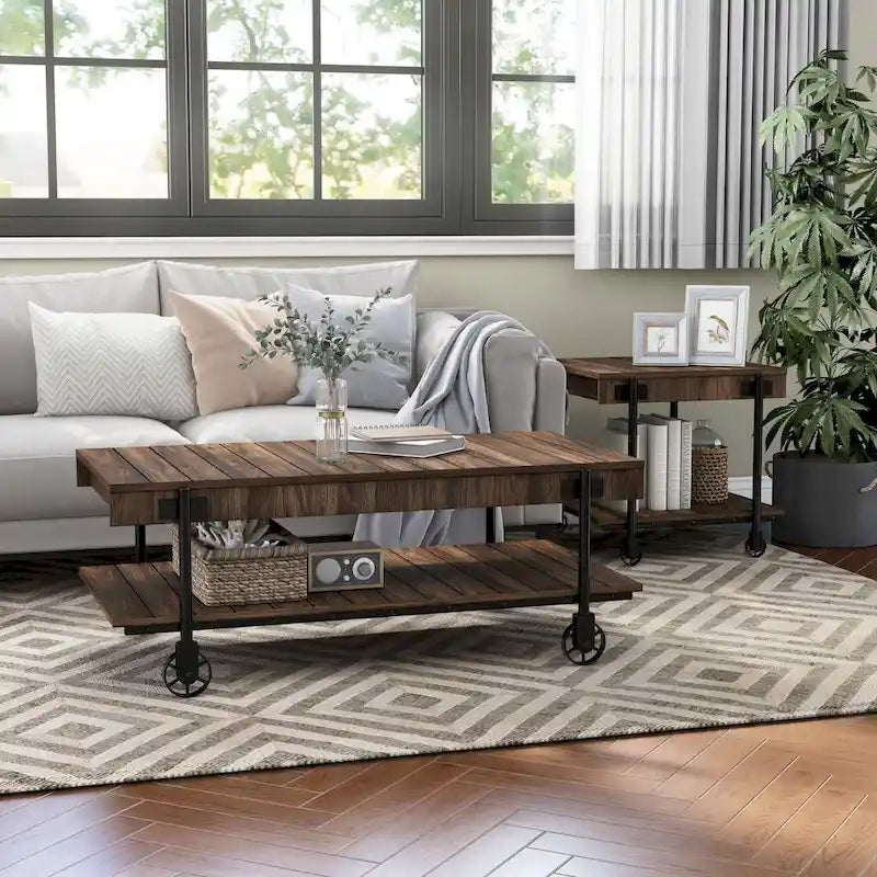 Hyssop Farmhouse Steel 2-Piece Coffee Table Set with Shelf by 