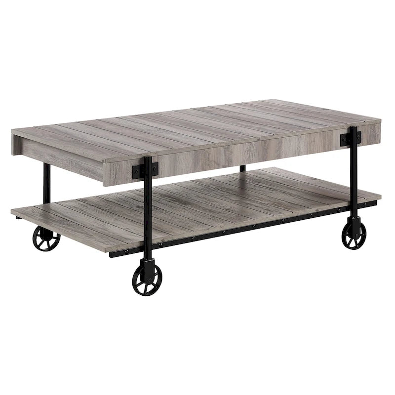 Hyssop Farmhouse Steel 2-Piece Coffee Table Set with Shelf by