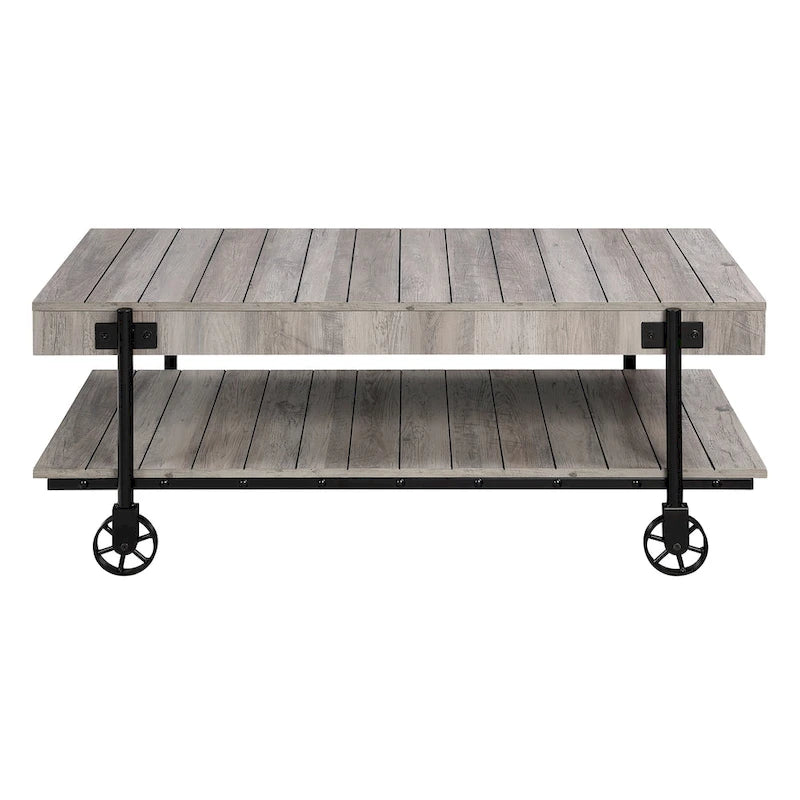 Hyssop Farmhouse Steel 2-Piece Coffee Table Set with Shelf by