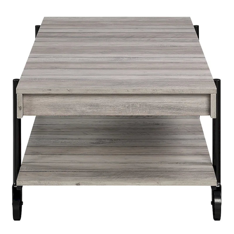 Hyssop Farmhouse Steel 2-Piece Coffee Table Set with Shelf by