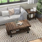 Hyssop Farmhouse Steel 2-Piece Coffee Table Set with Shelf by