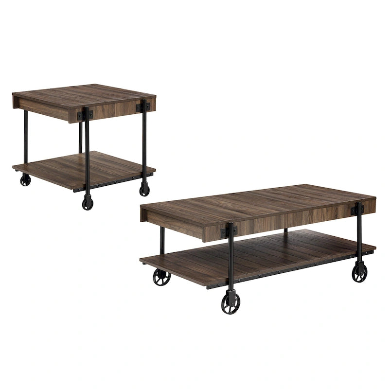 Hyssop Farmhouse Steel 2-Piece Coffee Table Set with Shelf by