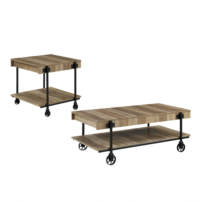 Hyssop Farmhouse Steel 2-Piece Coffee Table Set with Shelf by