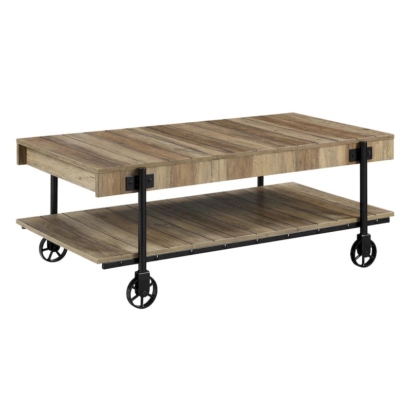 Hyssop Farmhouse Steel 2-Piece Coffee Table Set with Shelf by