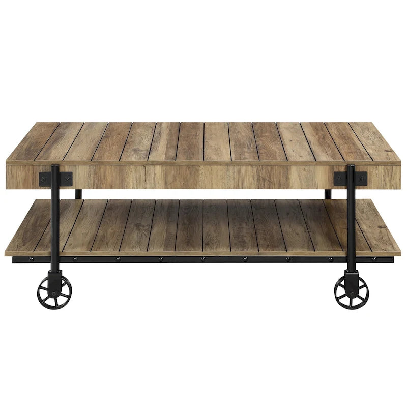 Hyssop Farmhouse Steel 2-Piece Coffee Table Set with Shelf by
